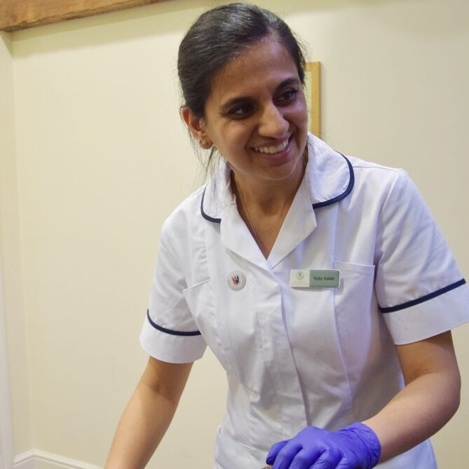 Ruby Kallah, podiatrist carrying out a bio assessment of a patient at Ruby Kallah Foot Clinic, Abbots Ripton