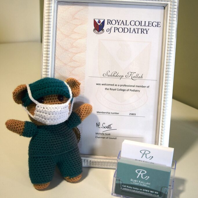 Royal College of Podiatry certificate for Ruby Kallah, podiatrist in Huntingdon